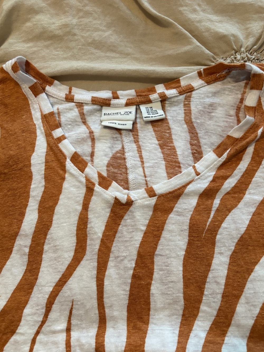 Rachel Zoe Rust & White Striped Linen V-Neck Tank